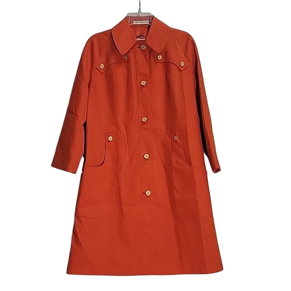 Vintage 70's Misty Harbor Coat Long All Weather Red-Orange size 8 Petite